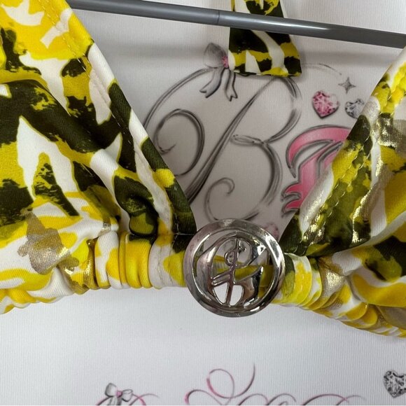 Guess bikini top triangle tie up Yellow and Black Bikini Top y2k metal charm - Picture 4 of 7